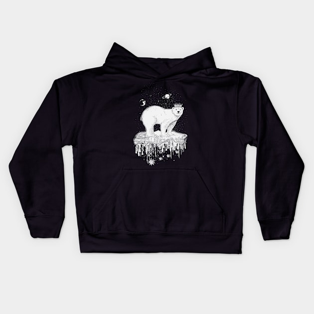 Polar bear with crown on ice floe Kids Hoodie by Kisho